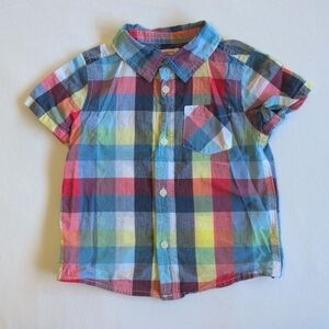 joe fresh picnic gingham cotton short sleeve button down shirt 18-24 months baby